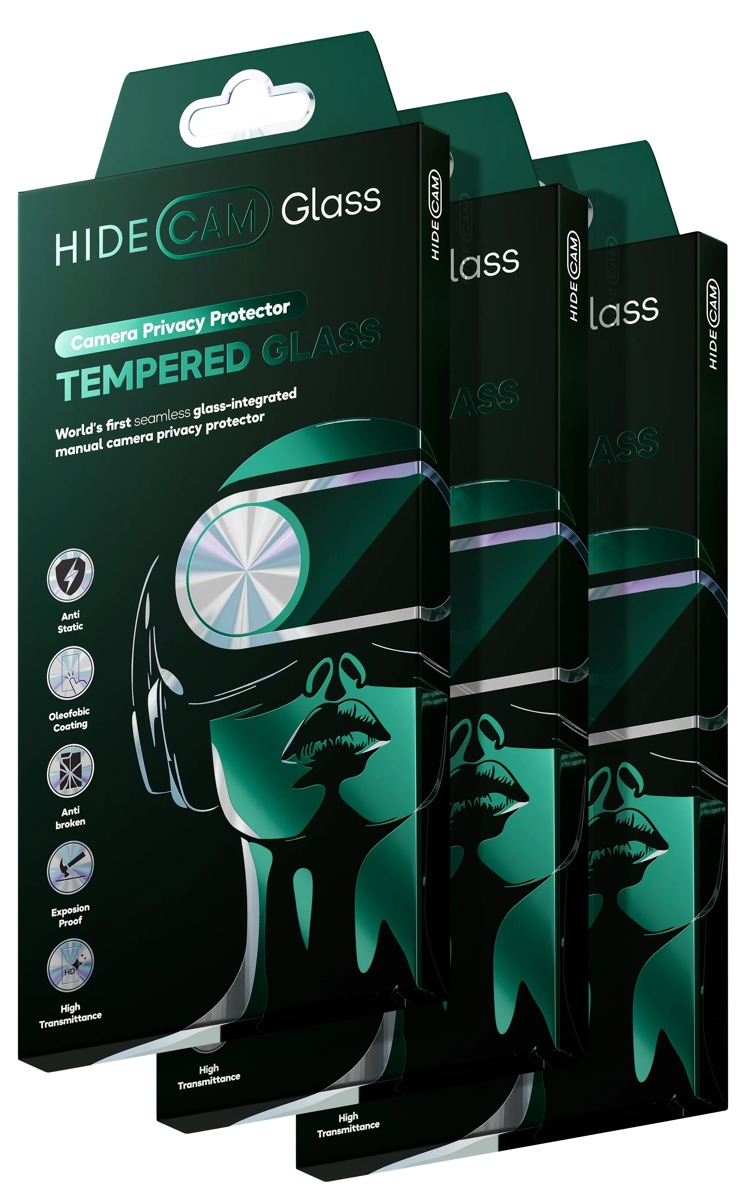 HideCam Glass tempered glass and privacy glass for screen protector with integrated camera blocker  three packages