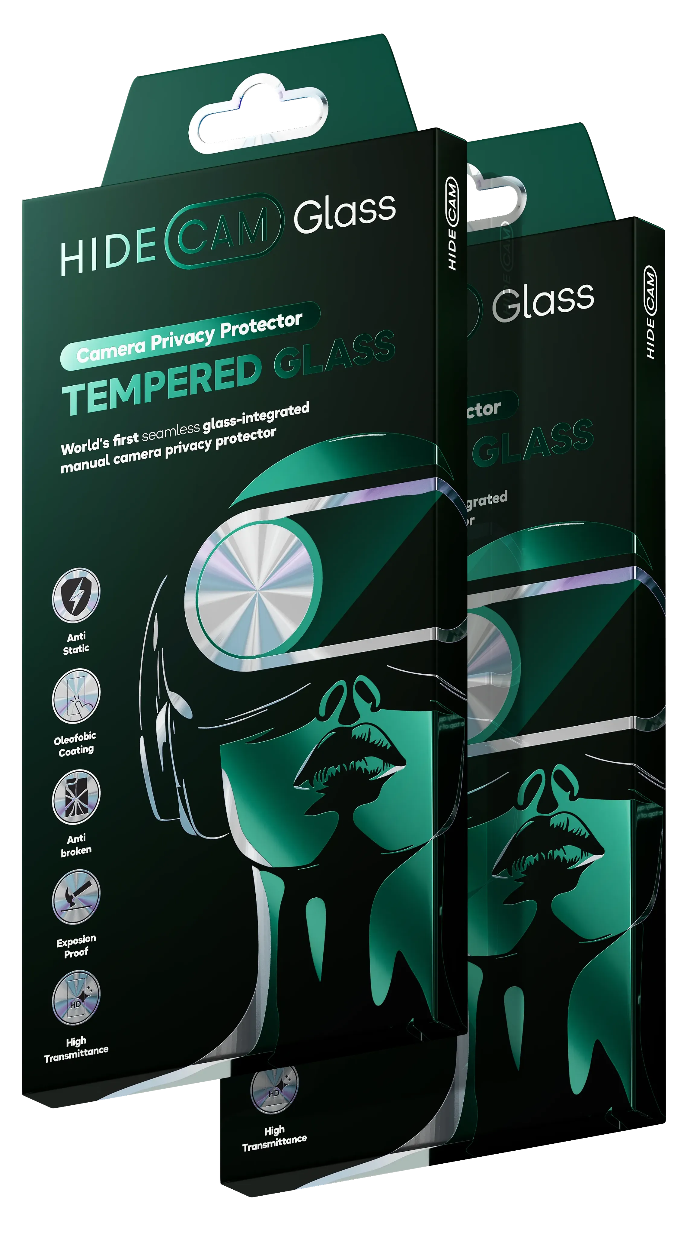 HideCam Glass tempered glass and privacy glass for screen protector with integrated camera blocker two packages